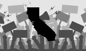 A picture of a protest for a story about California card room employees protesting against new legislation.