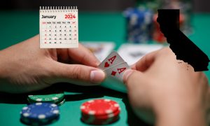 A picture of pocket aces and a January calendar for a story about the January 2024 poker schedule.
