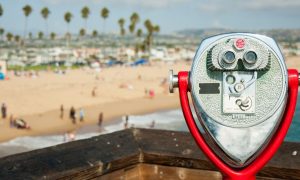 Old fashioned coin-operated telescope focusing on a beach in California. FanDuel, the nation's leading online gambling operator, is working with California tribes to legalize sports betting as early as 2026.