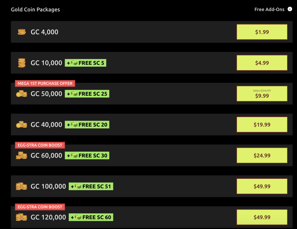Gold Coin Packages at Hello Millions