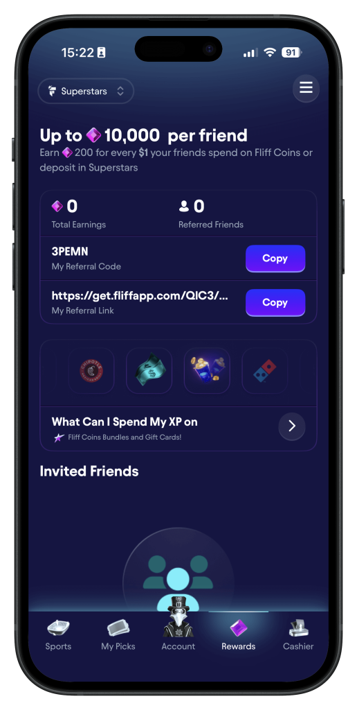 Fliff-Superstars-refer-a-friend-screen