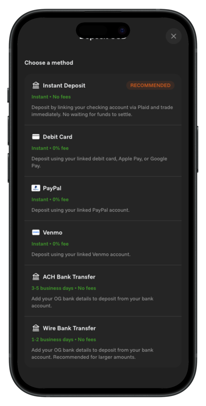OG Prediction Markets Deposit Methods