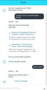 Gemini customer support chat